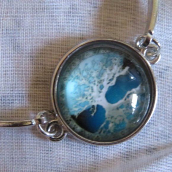 SET Pendant Bracelet & Earrings Tree of Life Blue White Alloy (K273) - Picture 5 of 6